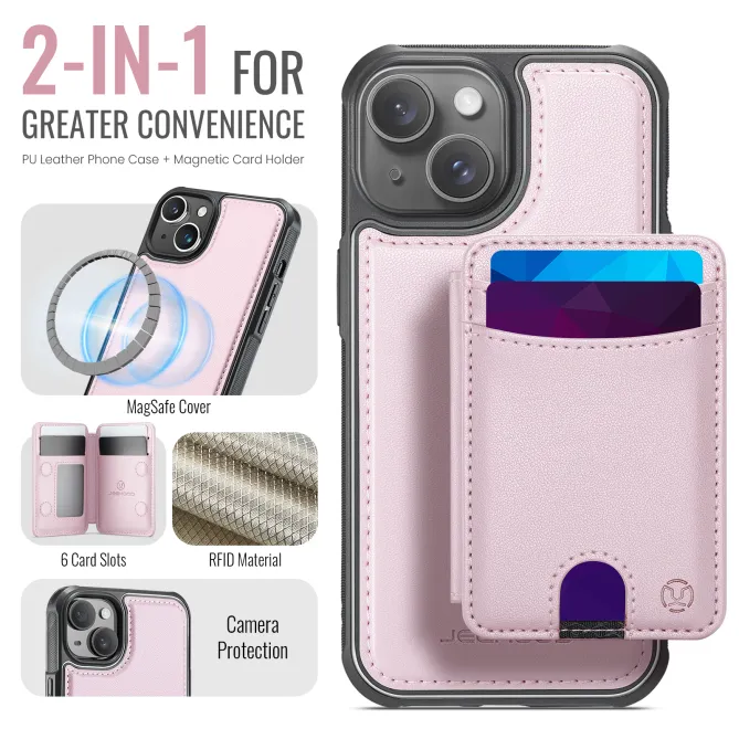 Coque iPhone 15 magnétique J10 simili cuir avec porte-cartes détachable