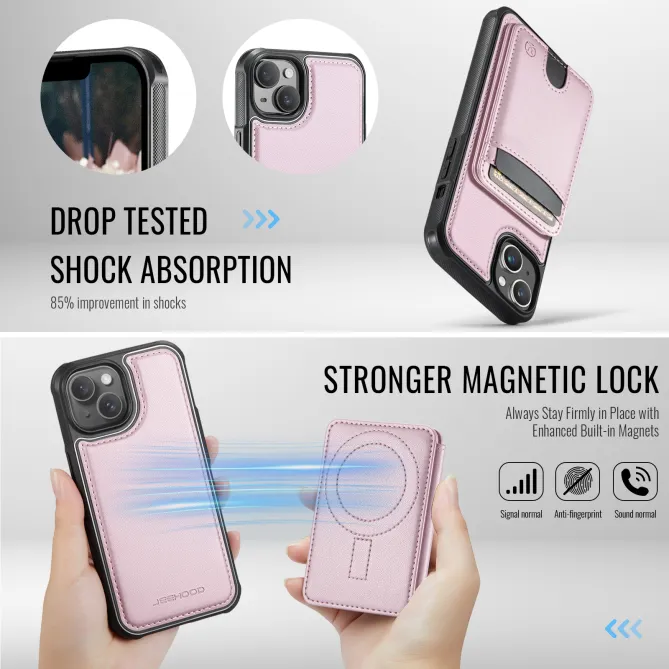 Coque iPhone 15 magnétique J10 simili cuir avec porte-cartes détachable