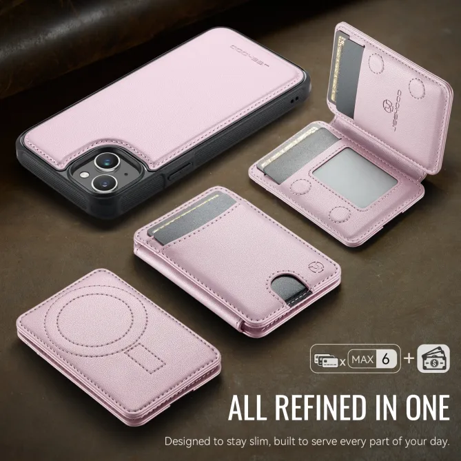 Coque iPhone 15 magnétique J10 simili cuir avec porte-cartes détachable
