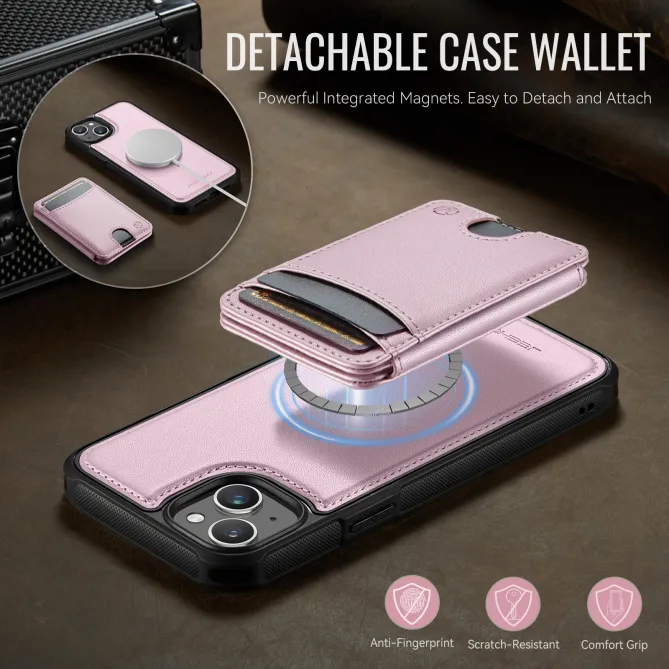 Coque iPhone 15 magnétique J10 simili cuir avec porte-cartes détachable