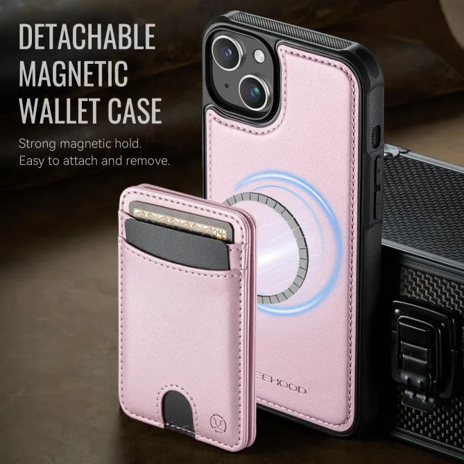 Coque iPhone 15 magnétique J10 simili cuir avec porte-cartes détachable