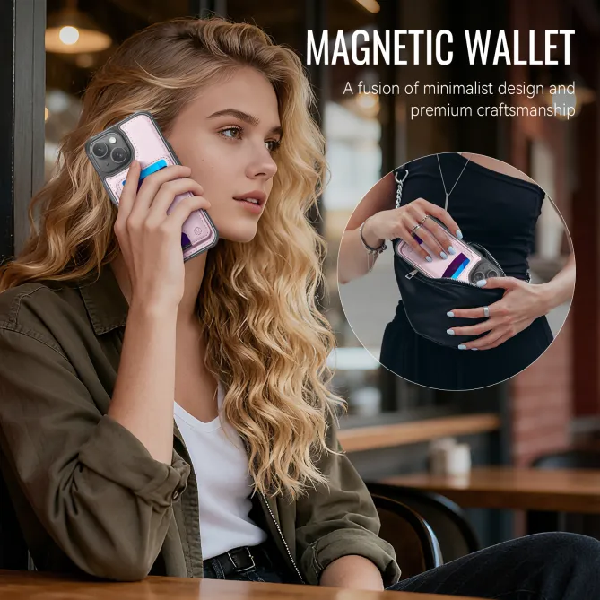 Coque iPhone 15 magnétique J10 simili cuir avec porte-cartes détachable
