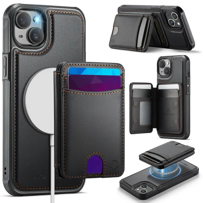 Coque iPhone 15 magnétique J10 simili cuir avec porte-cartes détachable