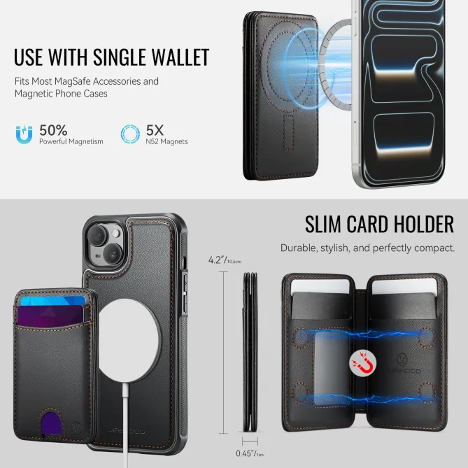 Coque iPhone 15 magnétique J10 simili cuir avec porte-cartes détachable