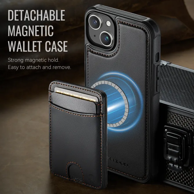 Coque iPhone 15 magnétique J10 simili cuir avec porte-cartes détachable