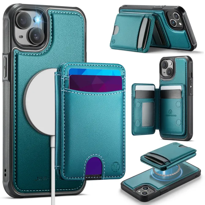 Coque iPhone 15 magnétique J10 simili cuir avec porte-cartes détachable