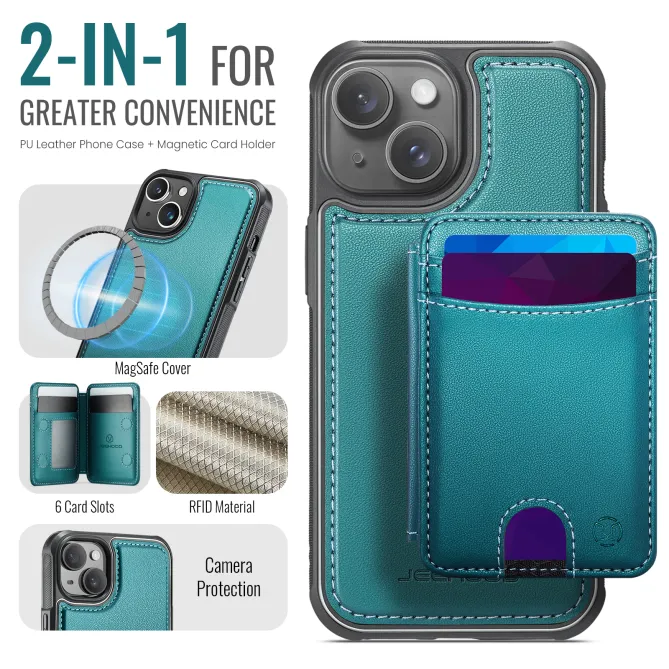 Coque iPhone 15 magnétique J10 simili cuir avec porte-cartes détachable