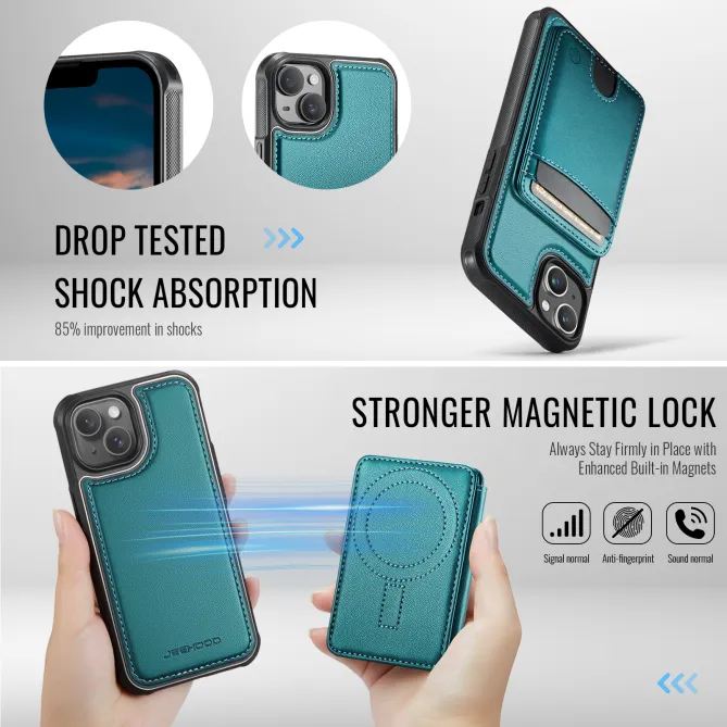 Coque iPhone 15 magnétique J10 simili cuir avec porte-cartes détachable