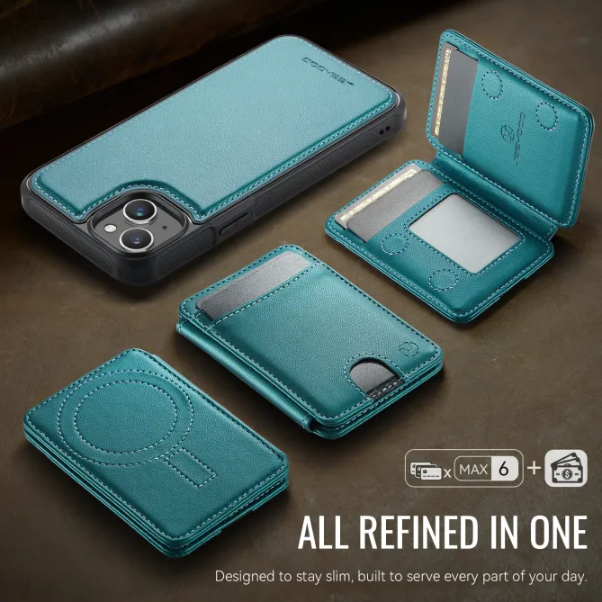 Coque iPhone 15 magnétique J10 simili cuir avec porte-cartes détachable