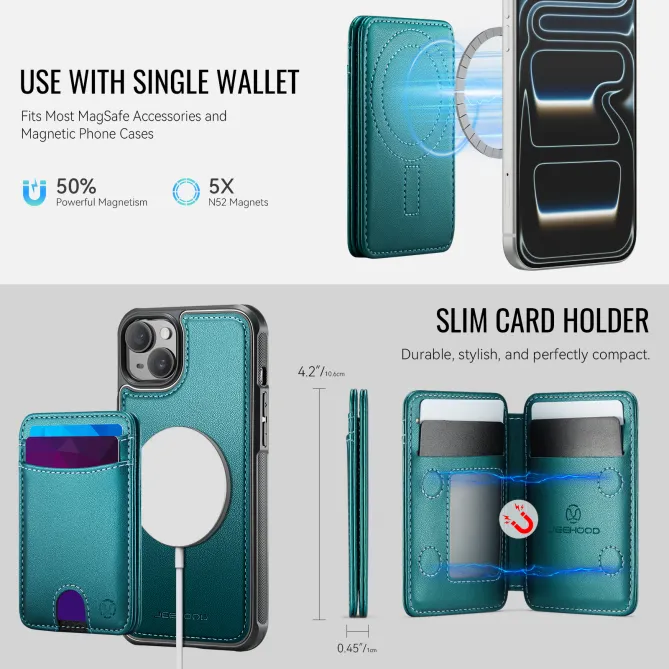 Coque iPhone 15 magnétique J10 simili cuir avec porte-cartes détachable