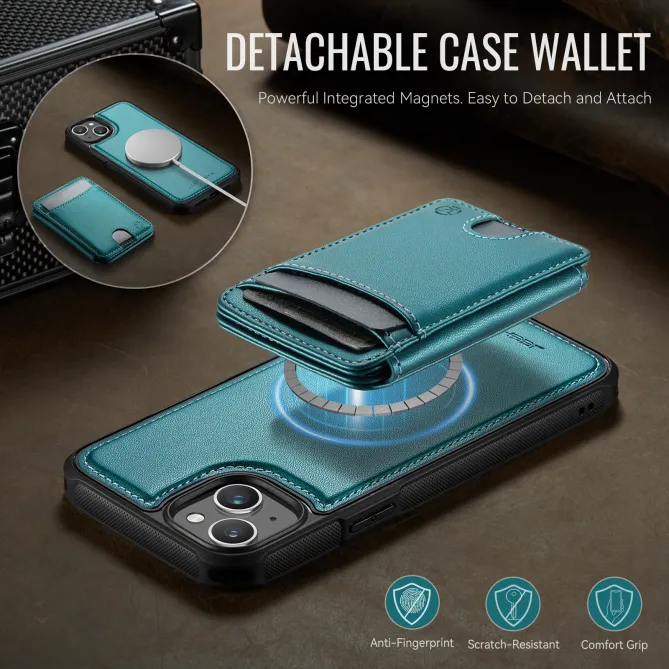 Coque iPhone 15 magnétique J10 simili cuir avec porte-cartes détachable