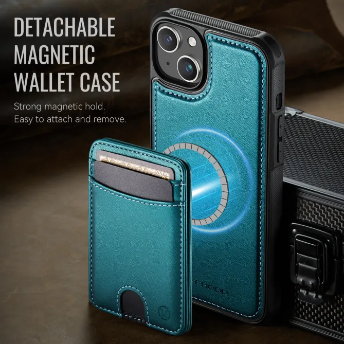 Coque iPhone 15 magnétique J10 simili cuir avec porte-cartes détachable