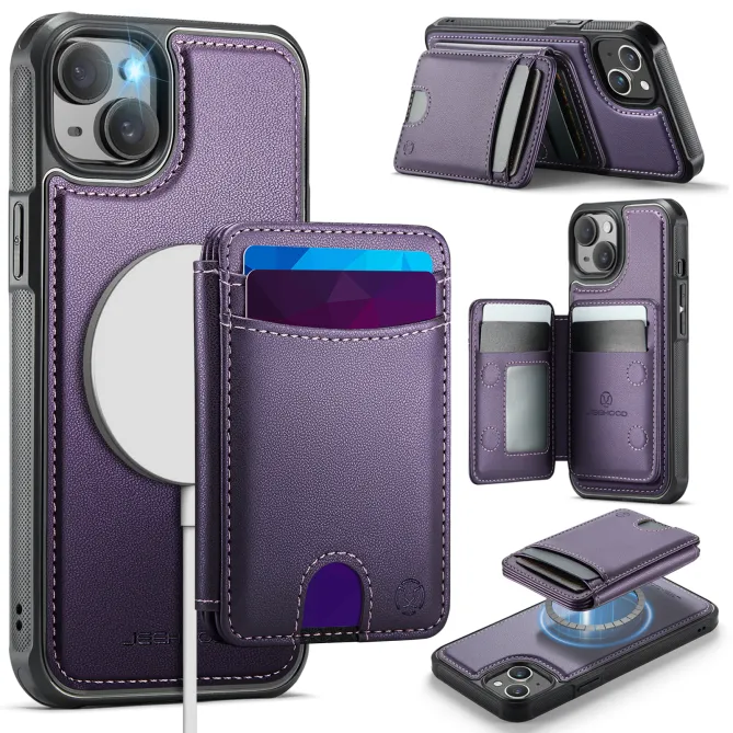 Coque iPhone 15 magnétique J10 simili cuir avec porte-cartes détachable