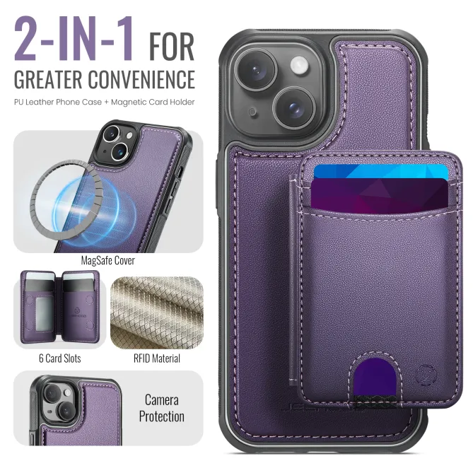 Coque iPhone 15 magnétique J10 simili cuir avec porte-cartes détachable