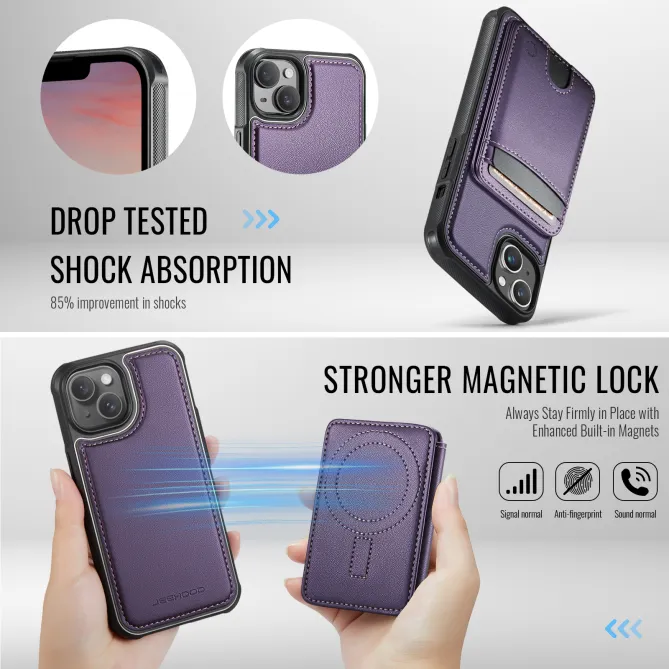 Coque iPhone 15 magnétique J10 simili cuir avec porte-cartes détachable