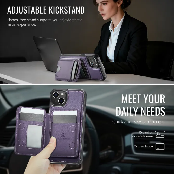 Coque iPhone 15 magnétique J10 simili cuir avec porte-cartes détachable