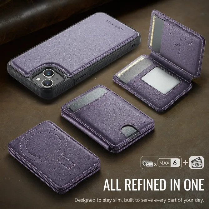 Coque iPhone 15 magnétique J10 simili cuir avec porte-cartes détachable