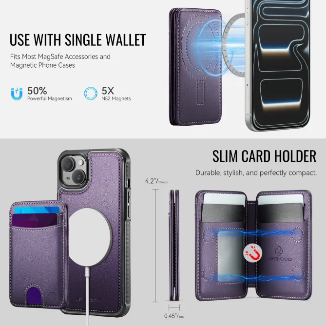 Coque iPhone 15 magnétique J10 simili cuir avec porte-cartes détachable