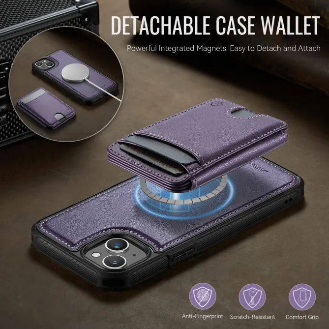 Coque iPhone 15 magnétique J10 simili cuir avec porte-cartes détachable