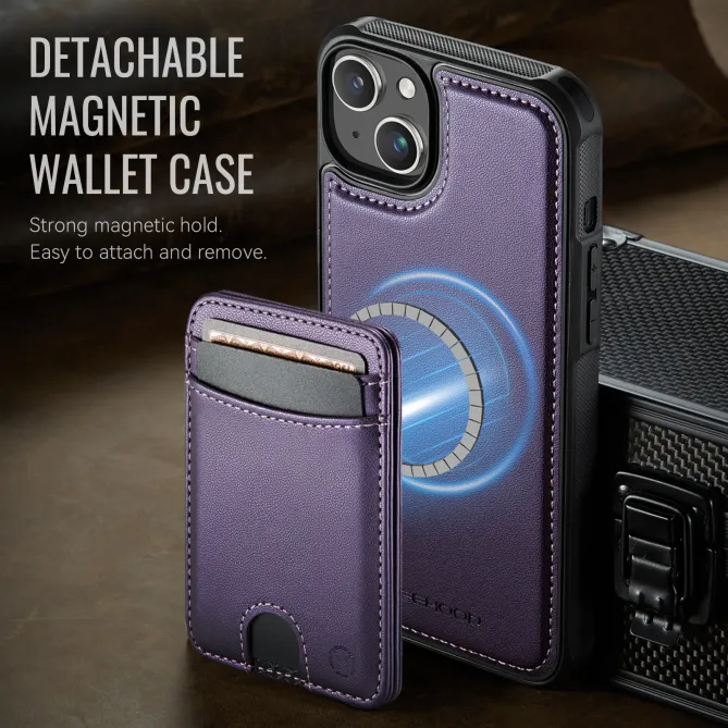 Coque iPhone 15 magnétique J10 simili cuir avec porte-cartes détachable