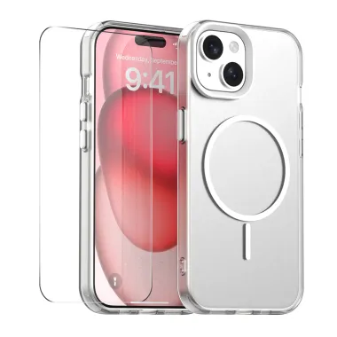 Coque iPhone 15 magnétique transparente avec verre trempé 9H