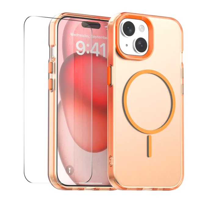 Coque iPhone 15 magnétique transparente avec verre trempé 9H