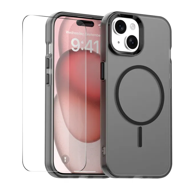 Coque iPhone 15 magnétique transparente avec verre trempé 9H