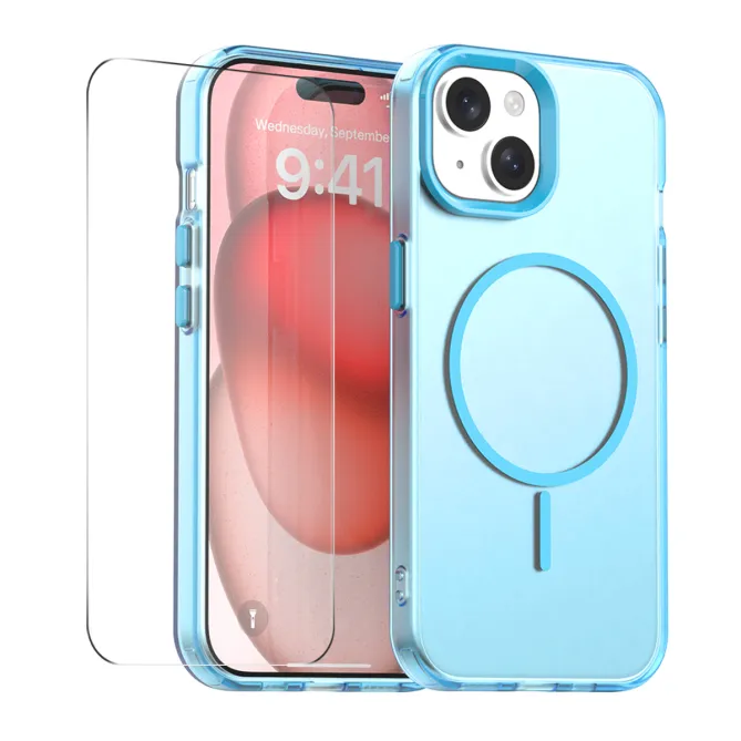 Coque iPhone 15 magnétique transparente avec verre trempé 9H