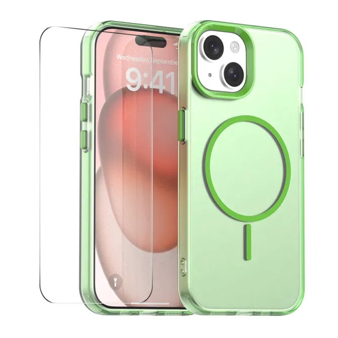 Coque iPhone 15 magnétique transparente avec verre trempé 9H