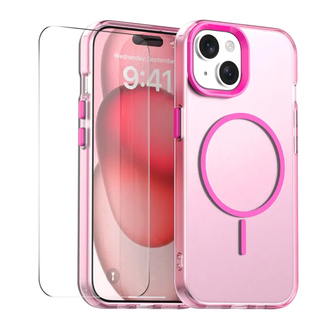 Coque iPhone 15 magnétique transparente avec verre trempé 9H