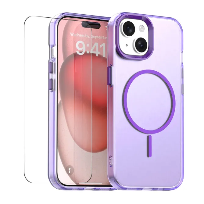 Coque iPhone 15 magnétique transparente avec verre trempé 9H