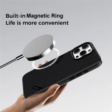 Coque iPhone 15 magnétique CF-Lyocell texture premium