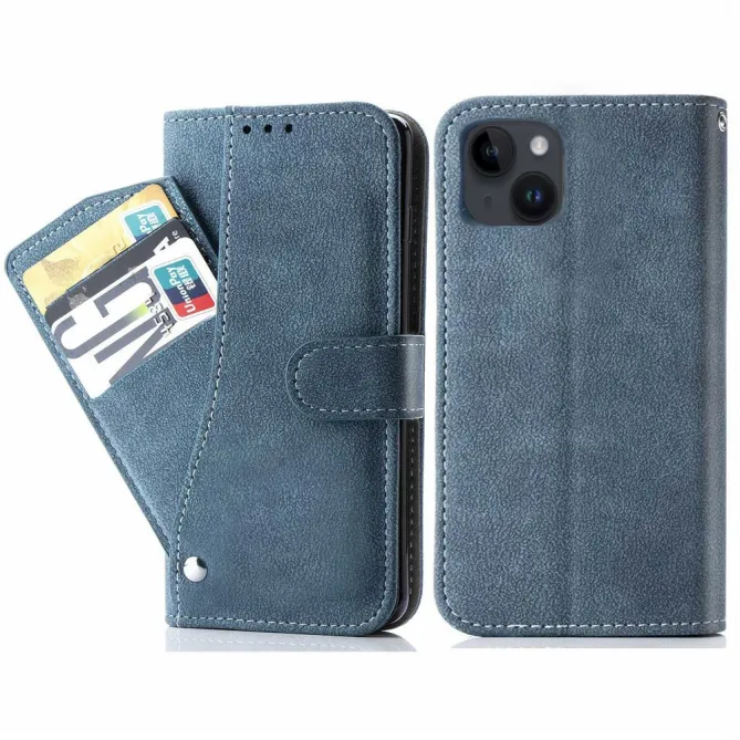 Étui iPhone 15 portefeuille rétro avec porte-cartes pivotant
