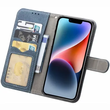 Étui iPhone 15 portefeuille rétro avec porte-cartes pivotant