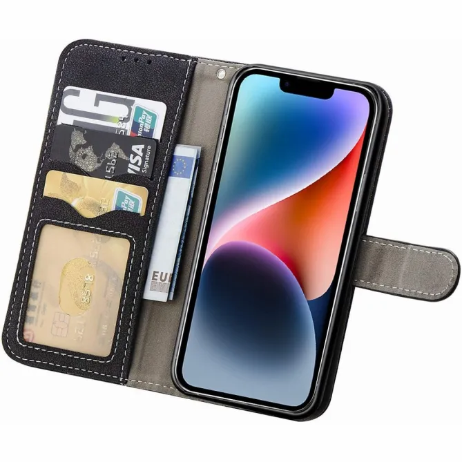 Étui iPhone 15 portefeuille rétro avec porte-cartes pivotant