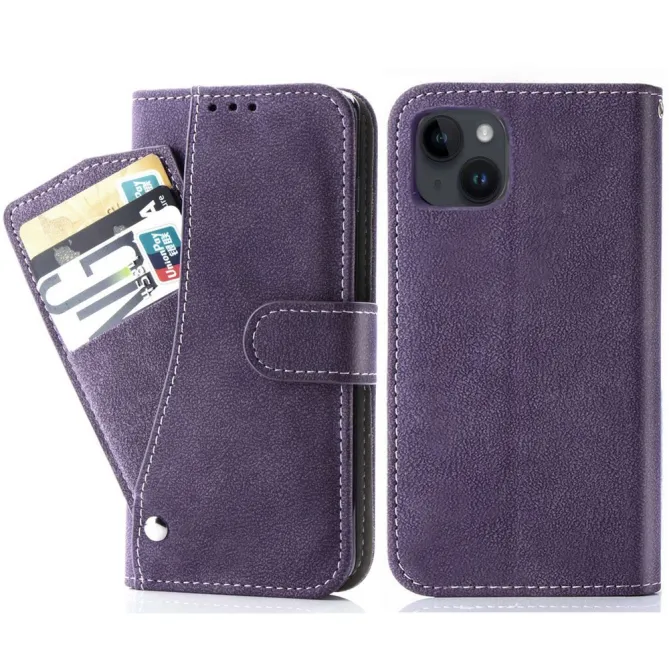 Étui iPhone 15 portefeuille rétro avec porte-cartes pivotant