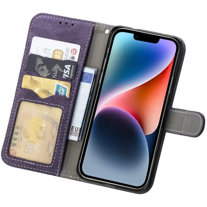 Étui iPhone 15 portefeuille rétro avec porte-cartes pivotant