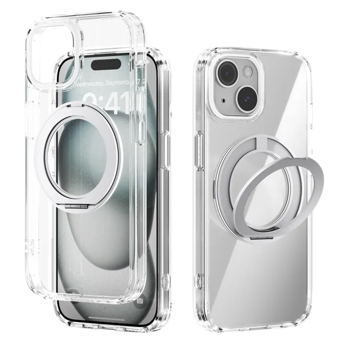 Coque iPhone 15 Hybride Magnétique à Support Rotatif Intégré