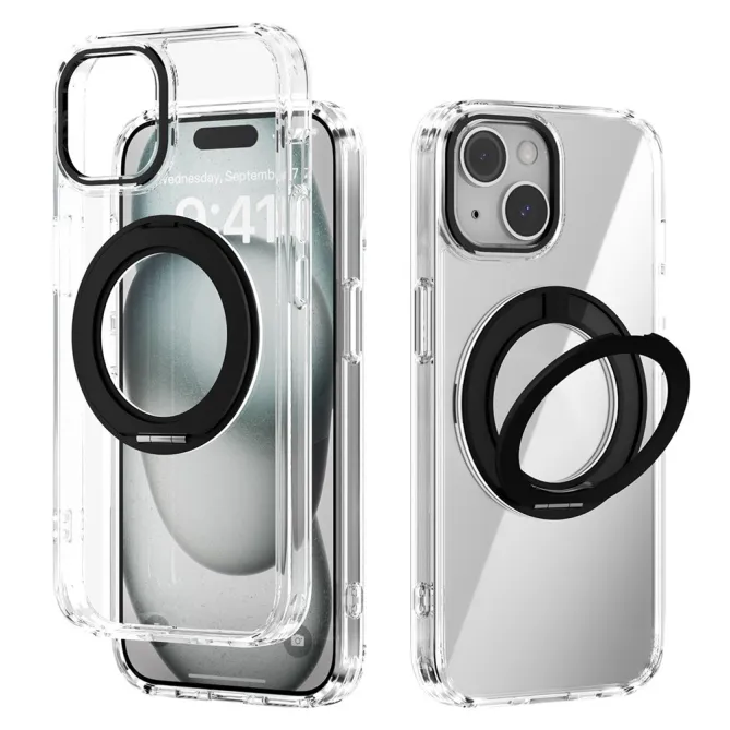 Coque iPhone 15 Hybride Magnétique à Support Rotatif Intégré
