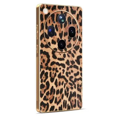 Coque Oppo Find X9 Ultra Motif Léopard avec Contours Dorés Métallisés