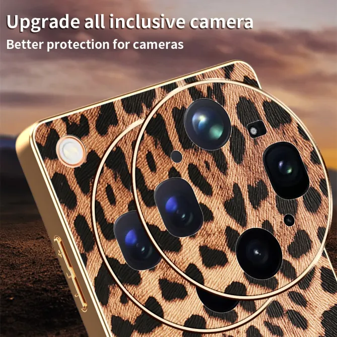 Coque Oppo Find X9 Ultra Motif Léopard avec Contours Dorés Métallisés