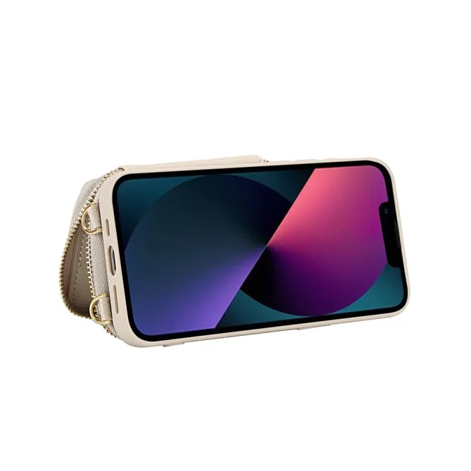Coque iPhone 15 Portefeuille Zippé avec Bandoulière