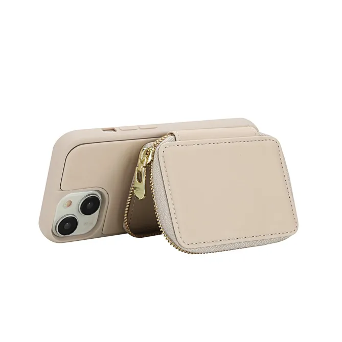 Coque iPhone 15 Portefeuille Zippé avec Bandoulière