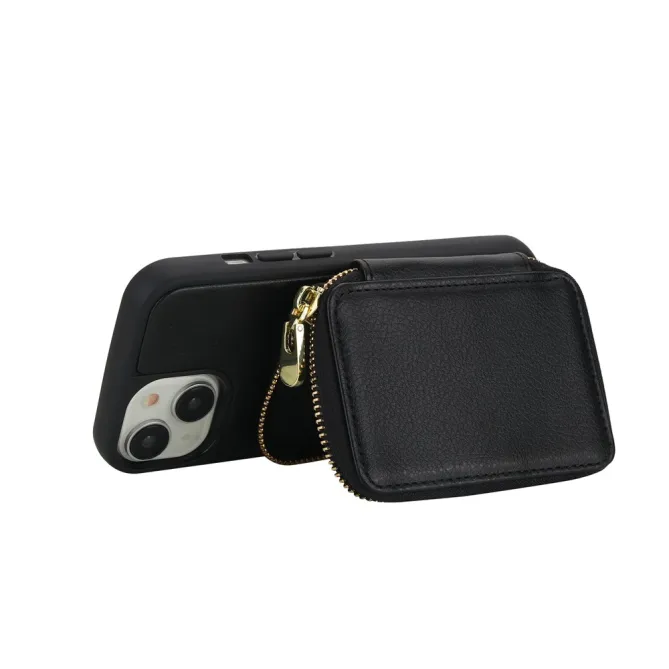 Coque iPhone 15 Portefeuille Zippé avec Bandoulière