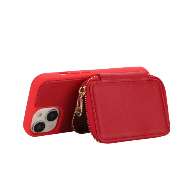 Coque iPhone 15 Portefeuille Zippé avec Bandoulière