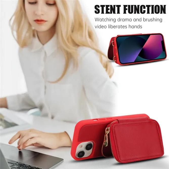 Coque iPhone 15 Portefeuille Zippé avec Bandoulière