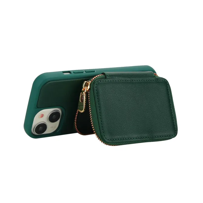 Coque iPhone 15 Portefeuille Zippé avec Bandoulière