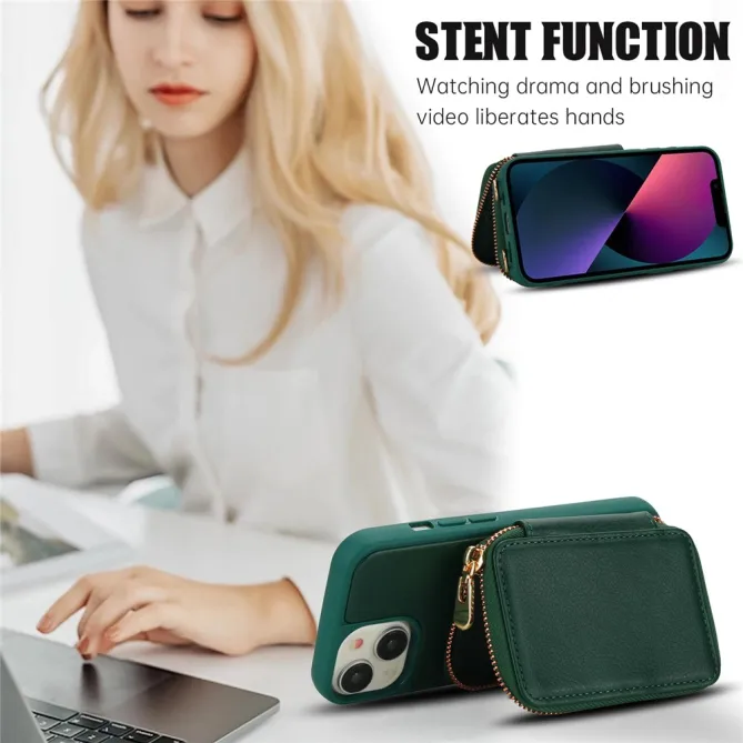 Coque iPhone 15 Portefeuille Zippé avec Bandoulière