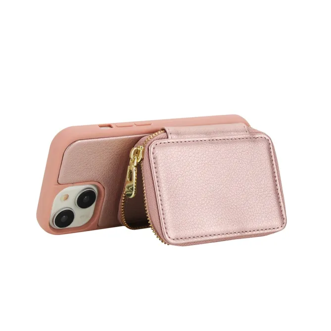 Coque iPhone 15 Portefeuille Zippé avec Bandoulière