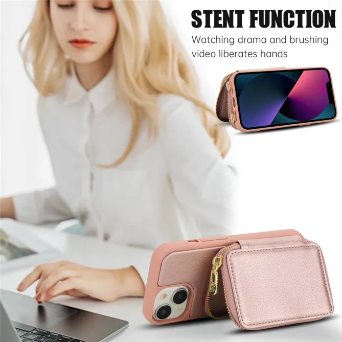 Coque iPhone 15 Portefeuille Zippé avec Bandoulière
